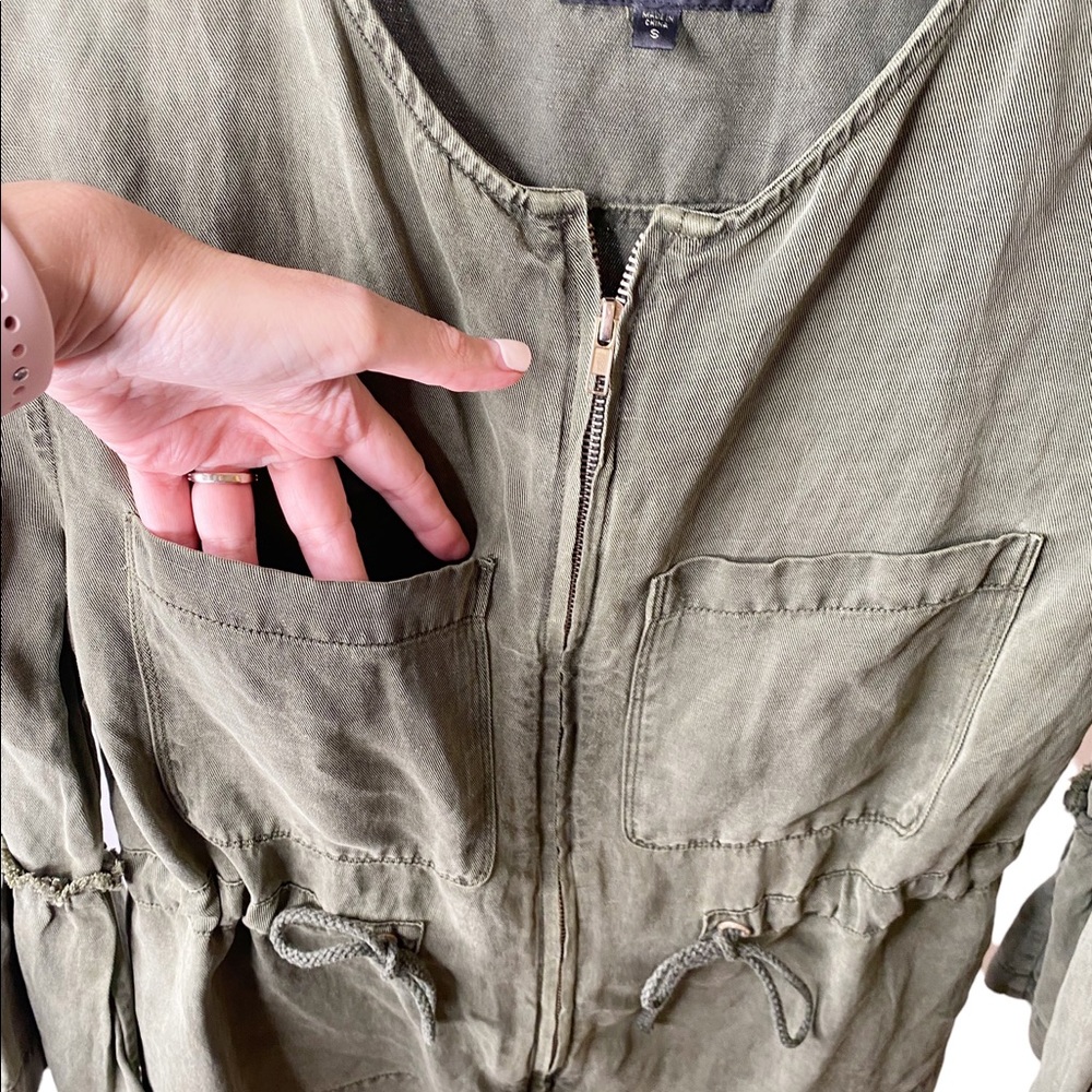 Sanctuary Olive Green Military Frill Ruffle Linen Utility Jacket Bell Sleeves S - Picture 13 of 14